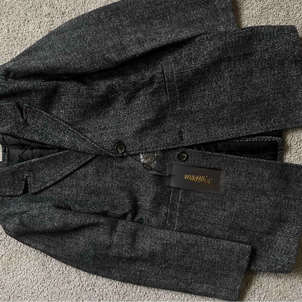 Wool-Blend Kids Pea Coat in Charcoal Herringbone